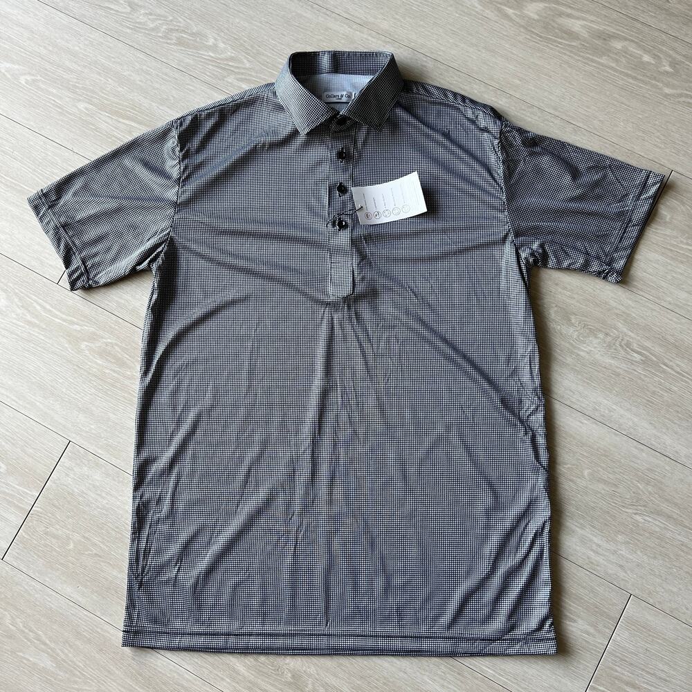 Collars & Co Dress Collar Polo Shirt Large Black White Short Sleeve Houndstooth